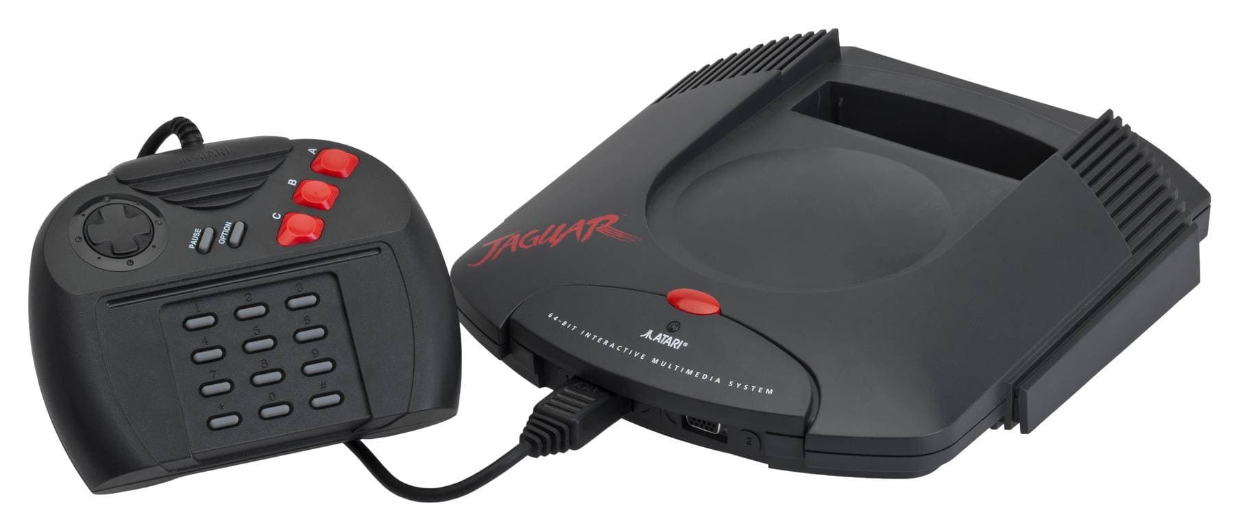 The Atari Jaguar console shown with the standard controller.