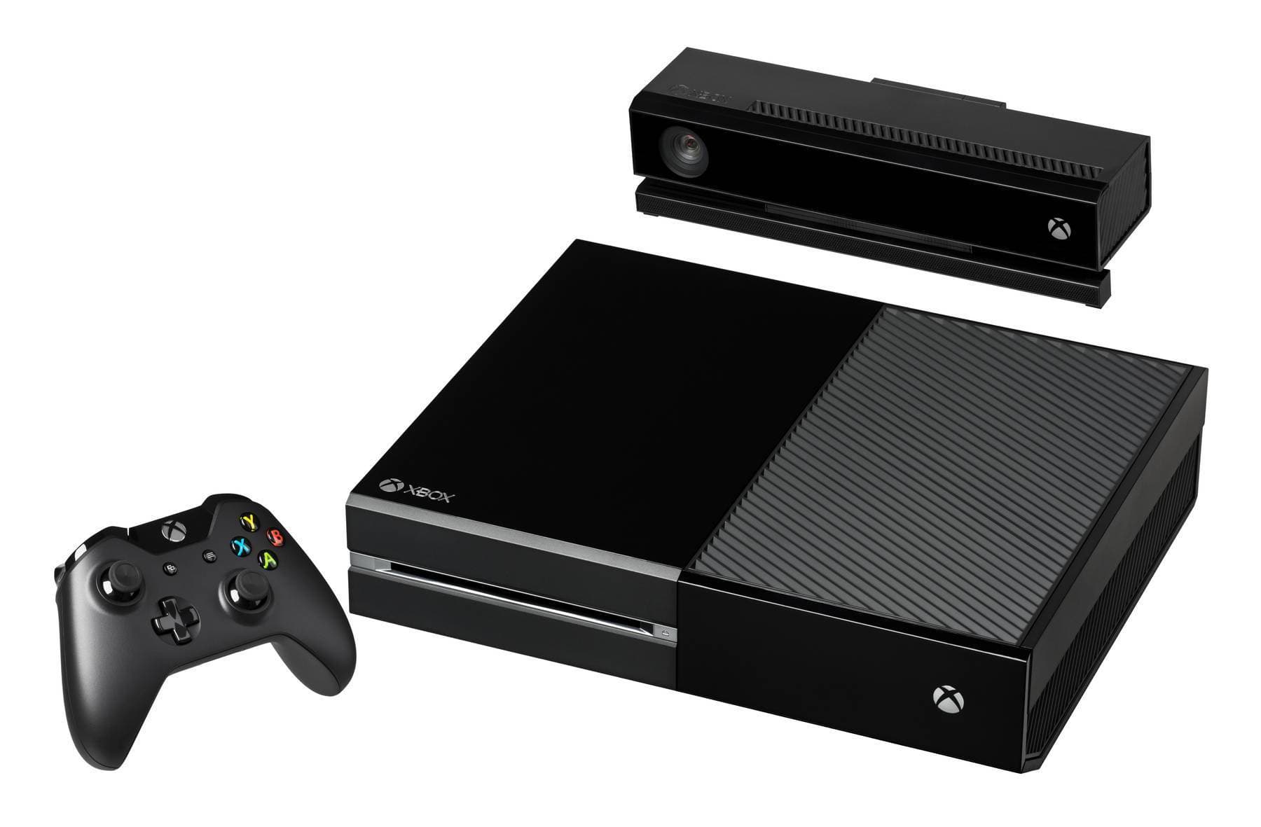 The Xbox One console, shown with the controller and the Kinect. Released in 2013 in North America and select markets, it is the third video game console made by Microsoft and succeeds the Xbox 360.