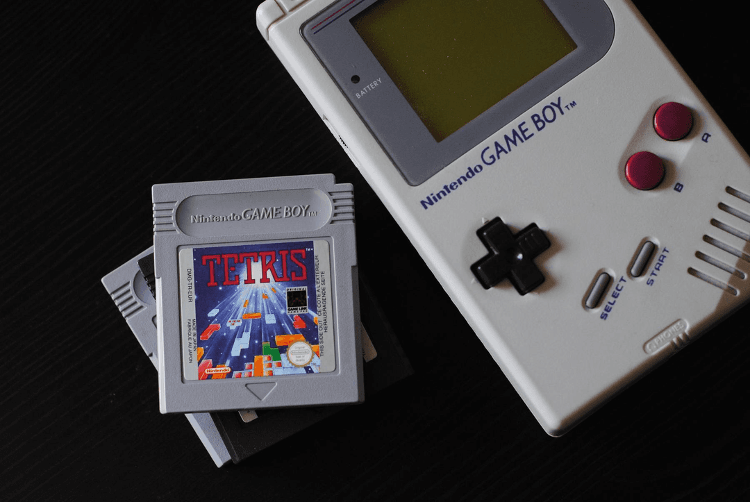 Nintendo Gameboy Console with Tetris game catridge on the side